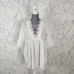 Maison Mascallier White Sheer Eyelet Babydoll Tunic